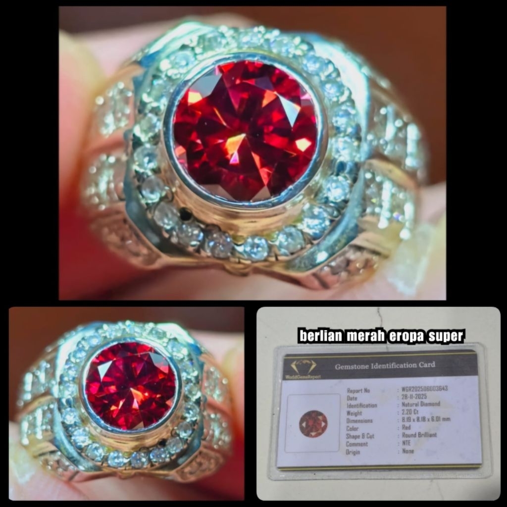 berlian merah eropa super HQ vvs1 + ring perak asli