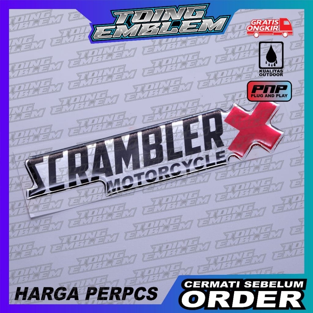 Emblem Motor Custom Crambler x,Emblem Timbul CUstom Srambler x