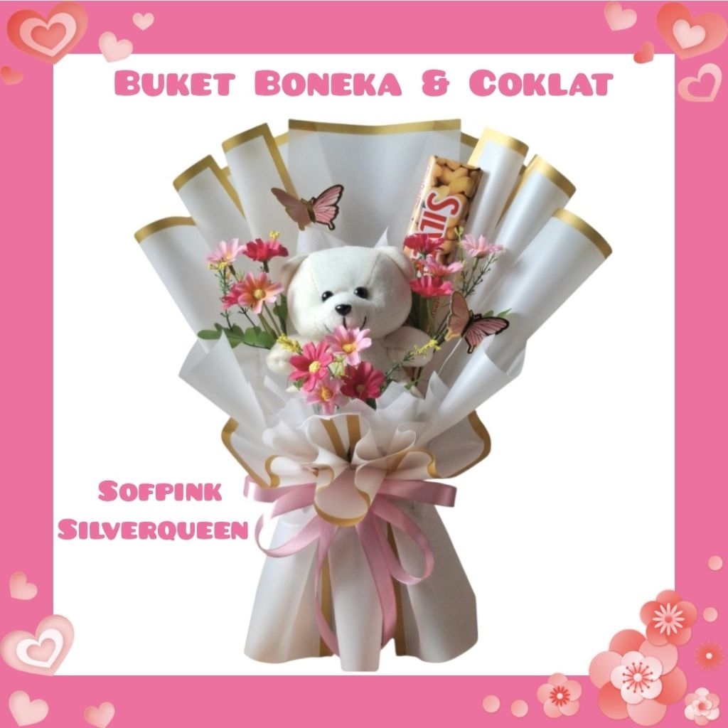 Buket Boneka dan Coklat / Buket Boneka Wisuda dan Coklat / Buket Boneka Valentine
