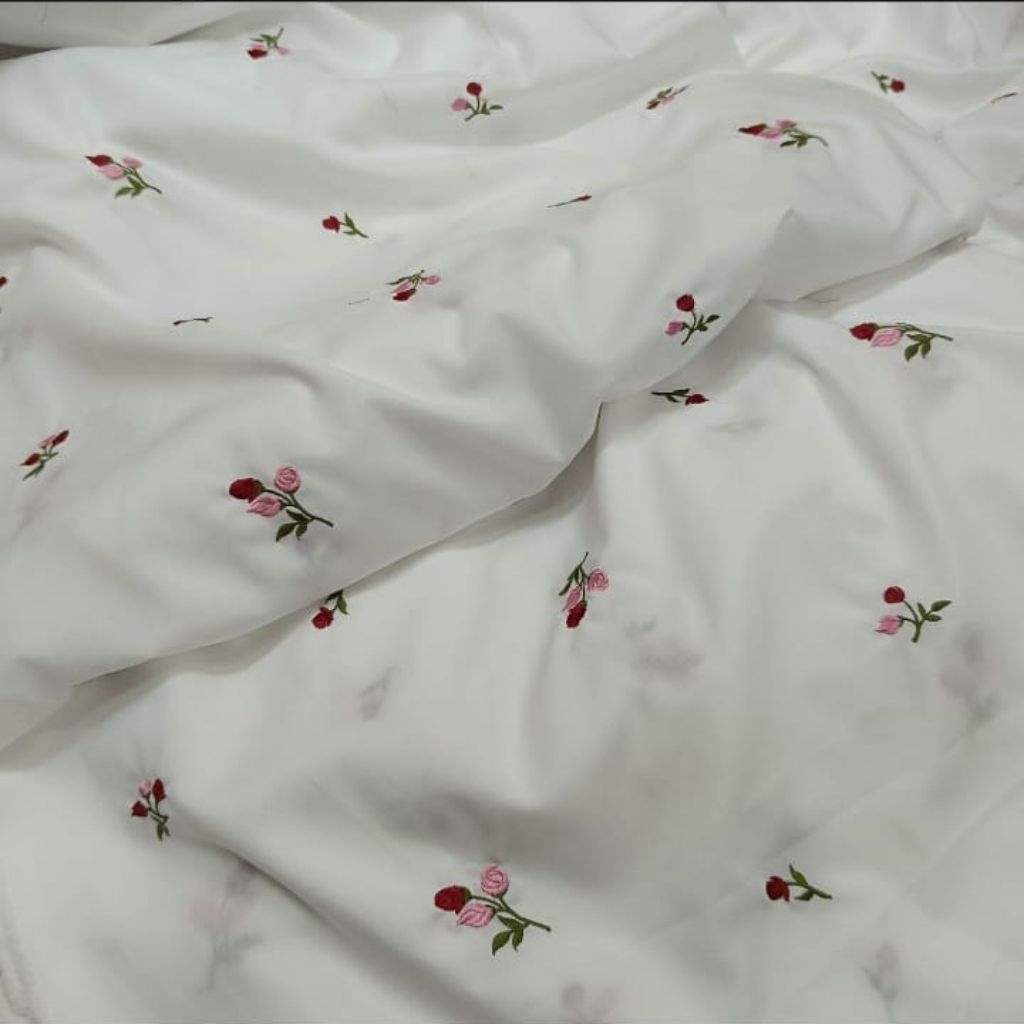 Kain bahan katun bordir twill jepang halus premium / Kain katun twill jepang original import