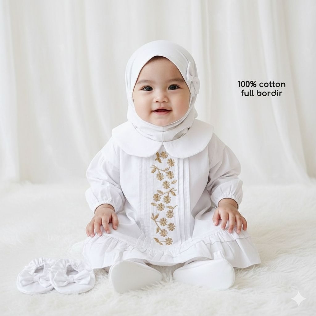 Gamis bayi perempuan 0-12bulan,gamis bayi cewek,gamis bayi putih,gamis bayi akikah,gamis anak peremp