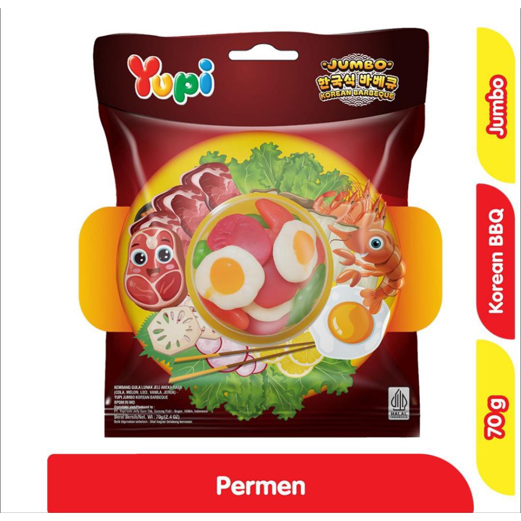 Yupi Jumbo Korean Barbeque Permen Jelly Aneka Rasa 70g | Snack Viral Korea Halal Lucu Enak Kenyal