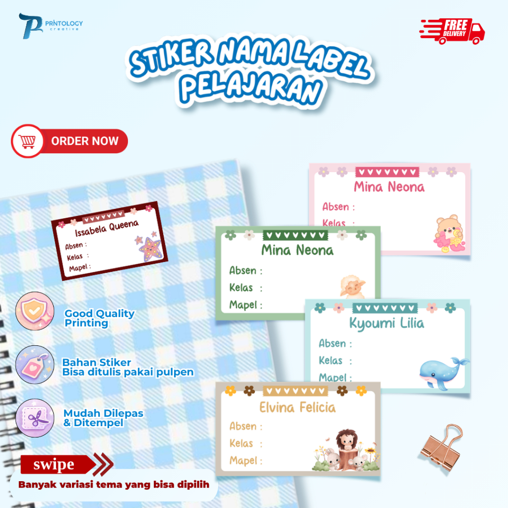 30-40 PCS STICKER NAMA LABEL NAMA BUKU TULIS  CTE CUTE LUCUU STIKER LABEL NAMA LUCU GEMES PINKKYPOLO
