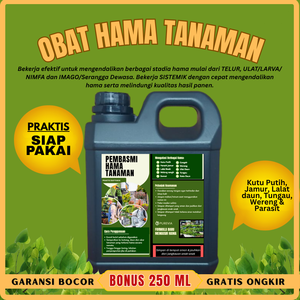 5 LITER BONUS 250 ml - Obat Hama Tanaman Kutu Putih Ulat Semut Pada Tanaman Hias, Sayur mayur & Buah
