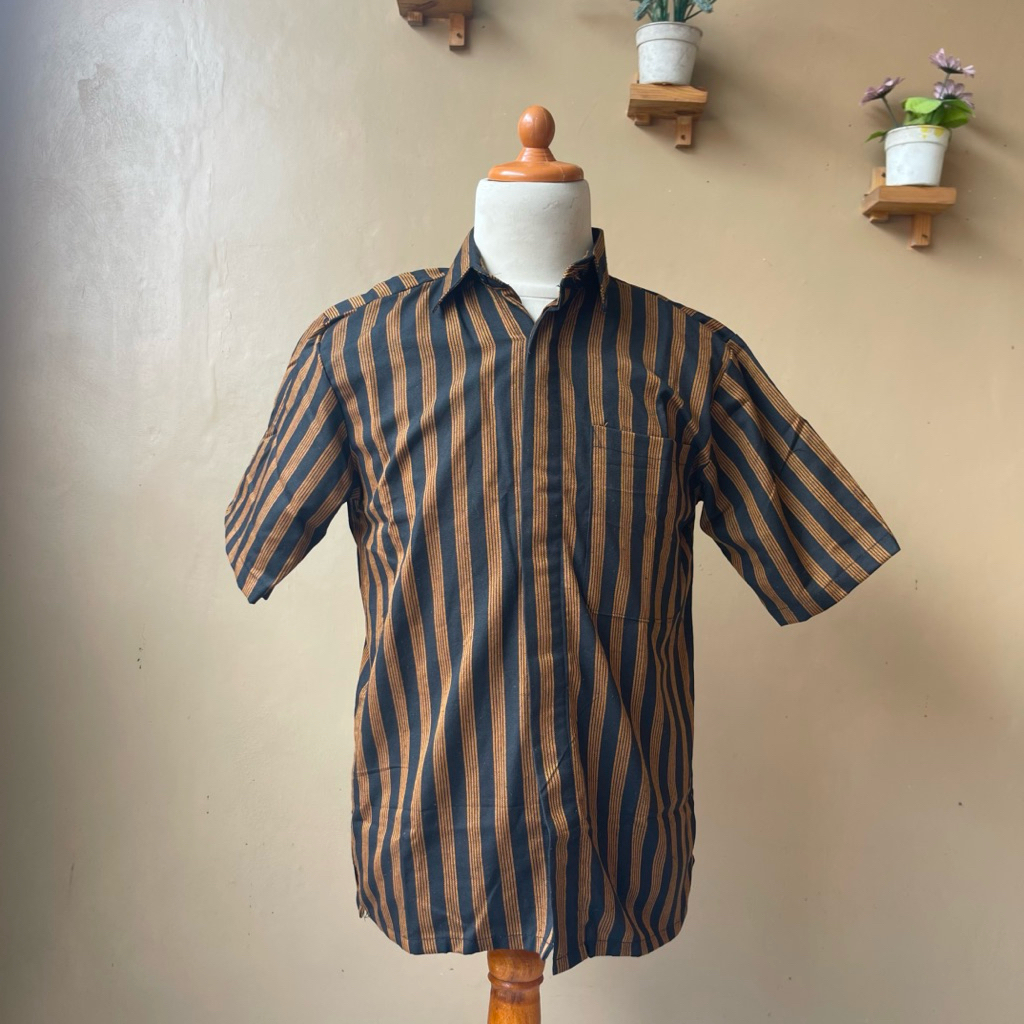 atasan kemeja lurik baju adat jawa lengan pendek dewasa pria