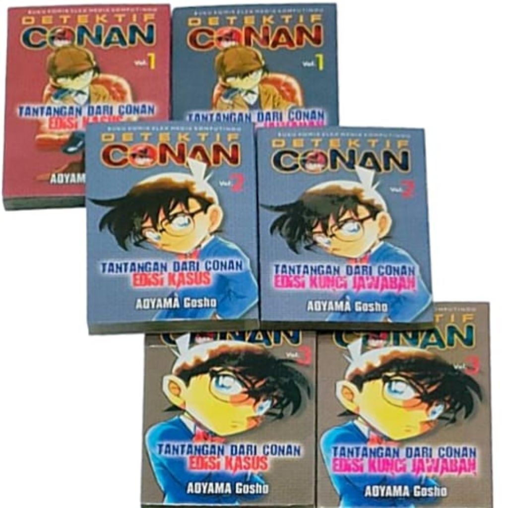 KOMIK BUKU FISIK DETECTIVE CONAN TANTANGAN EDISI KASUS VOL 1-3 TAMAT & KUNCI JAWABAN VOL 1-3 TAMAT T