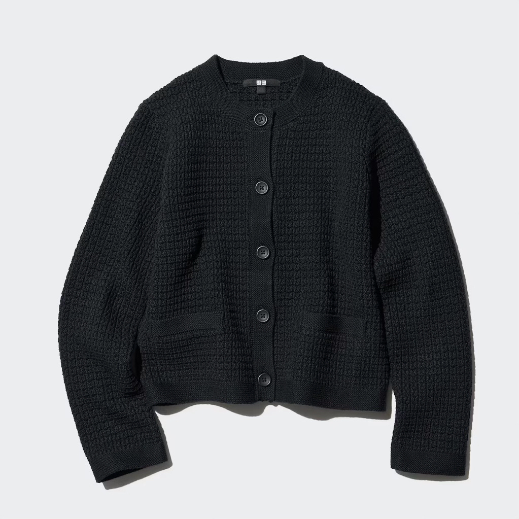 [ Preloved ] UNIQLO - Short Knitted Jacket Tweed Cardigan Black Size M