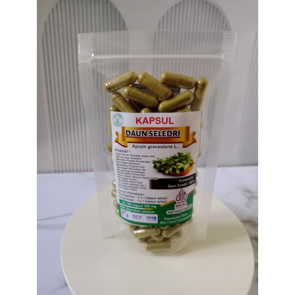 kapsul daun seledri murni 100% sejuta manfaat/daun seledri kapsul 1pack isi 100butir