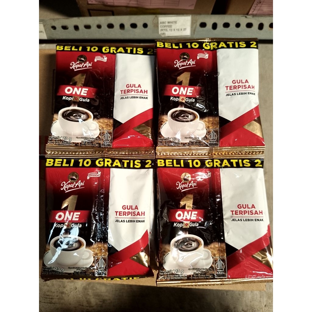 Kapal Api One Gula Terpisah 12 Sachet 23gram - Kopi Instan Gula Terpisah, Praktis, Gula Sesuai Seler