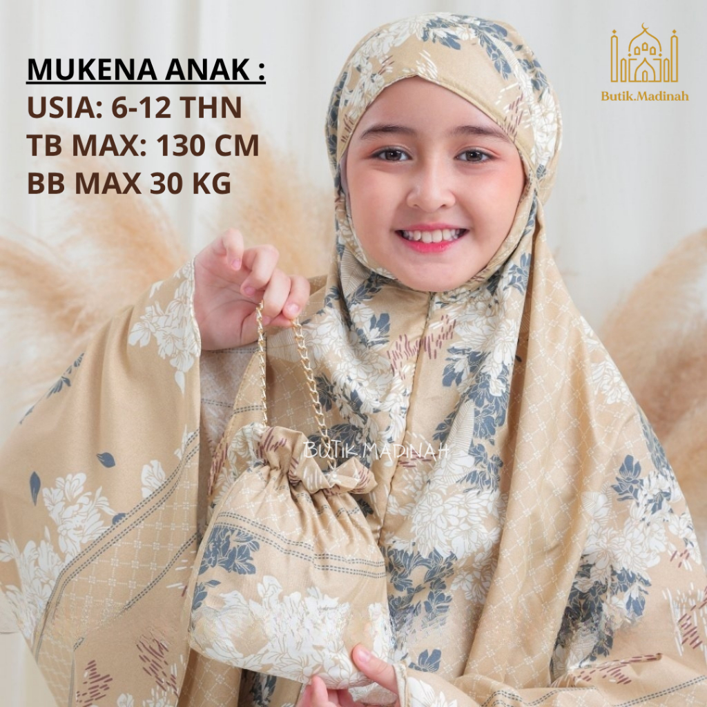 BUTIK.MADINAH MUKENA ANAK AZURA HASYA 2IN1 RESLETING TRAVEL KATUN MOTIF