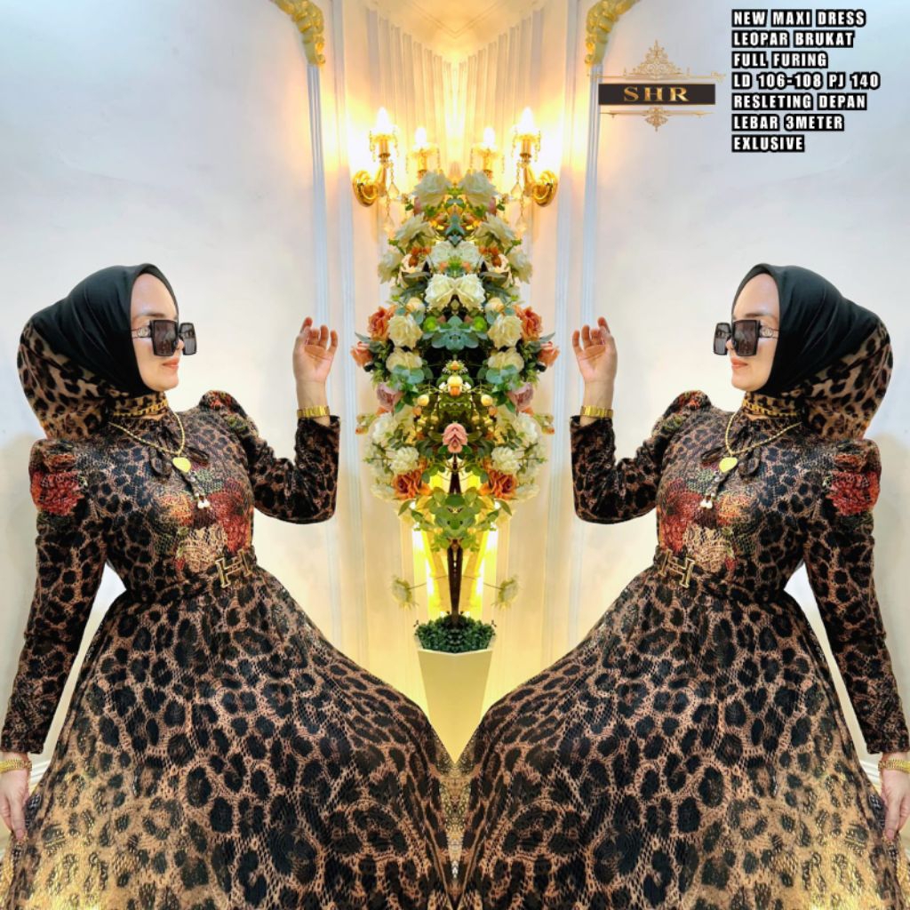 NEW GAMIS MIDI DRESS LEOPARD BRUKAT ORI SHR ORIGINAL SHR BEST SELLER