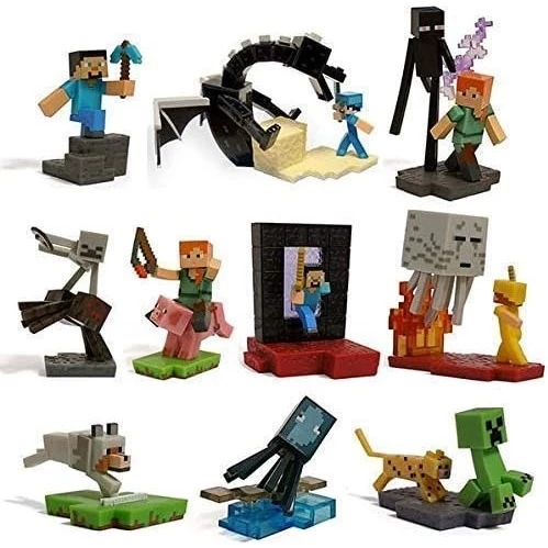 Action Figure MINECRAFT isi 10 pcs - Miniatur Topper Kue Pajangan Mainan Gantungan Kunci Mine craft 