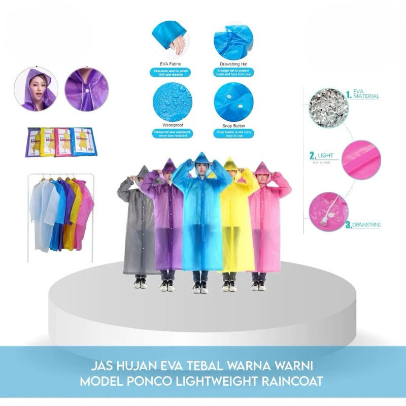 Jas hujan EVA Tebal dewasa jas hujan dewasa poncho mantel hujan semi transparan jas hujan tahan air 