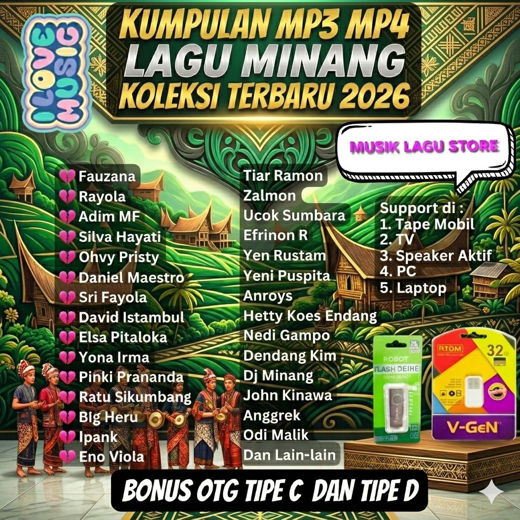 FLASHDISK USB MOBIL 32GB MP3/MP4 FULL ALBUM LAGU MINANG ANAK RANTAU