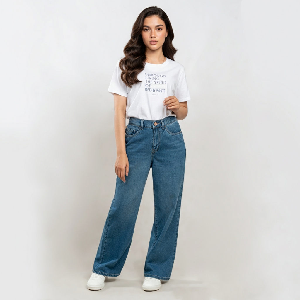 C2 Zelena Blue Straight Cut Jeans Wanita -   Loose Jeans Wanita