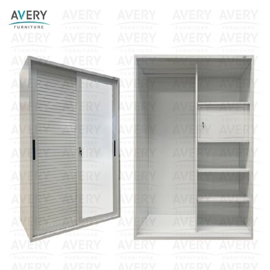 AVERY Lemari Pakaian Besi 2 Pintu Sliding Motif Jalusi Timbul