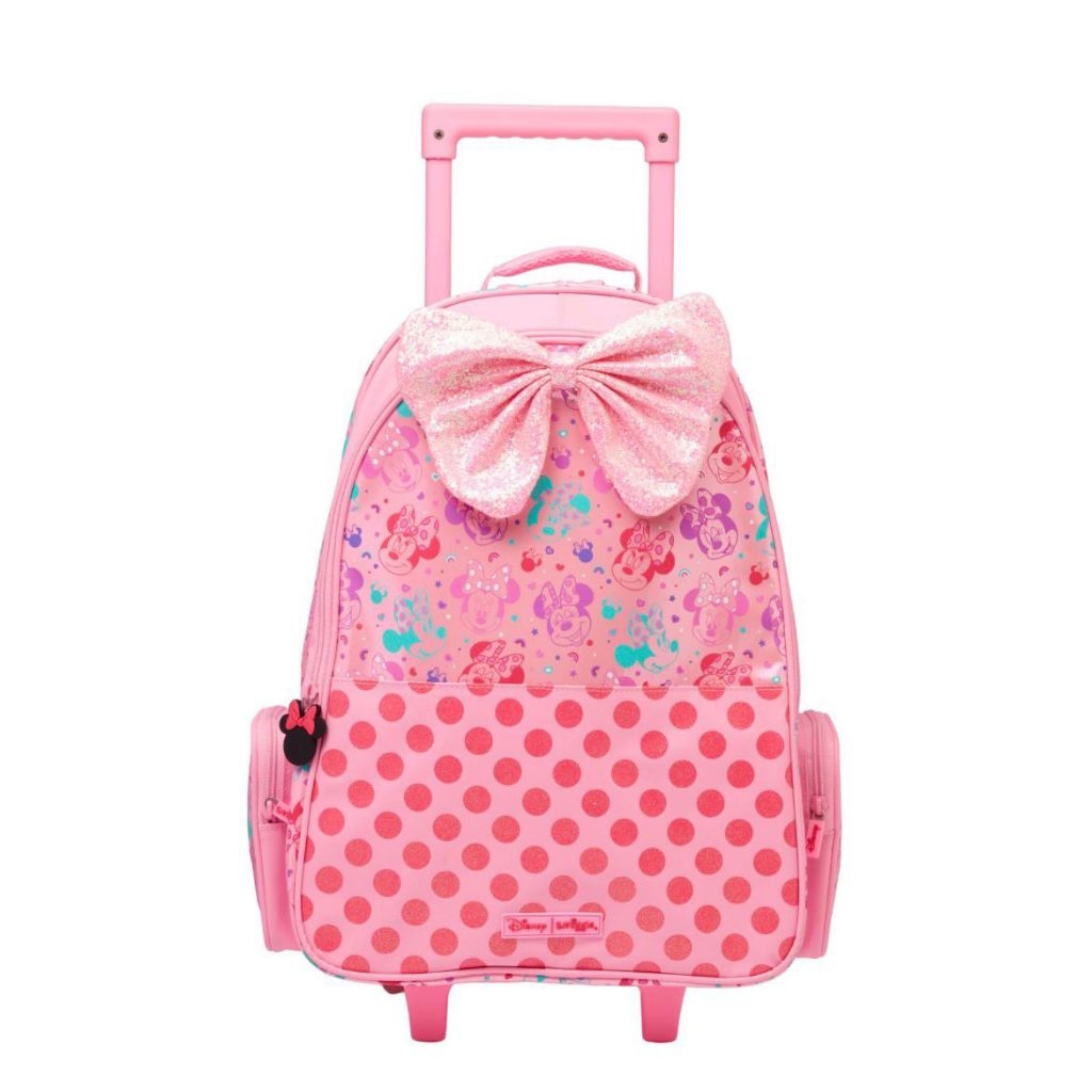 Tas Troli Anak Smiggle Minnie Mouse Original - Backpack Koper Anak Cewek Pink Glitter Bow Cute Schoo