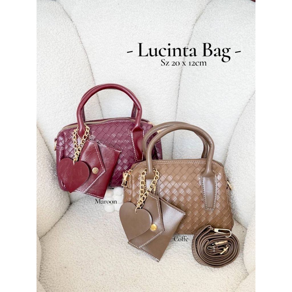 Lucinta Bag – Tas Wanita Handbag Mini Premium 20x12 cm (Maroon/Coffe + Aksesoris)