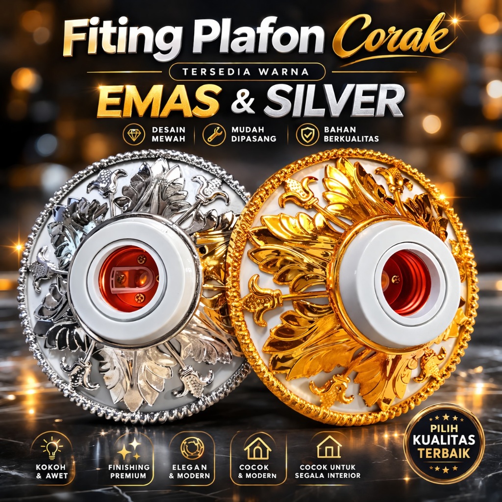 FITING LAMPU PLAFON MOTIF CORAK UNIK BATIK ANTIK HIAS GOLD EMAS SILVER