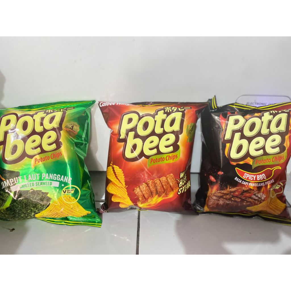 pota bee 68g rasa rumput laut, spicy BBQ, Wagyu beef steak