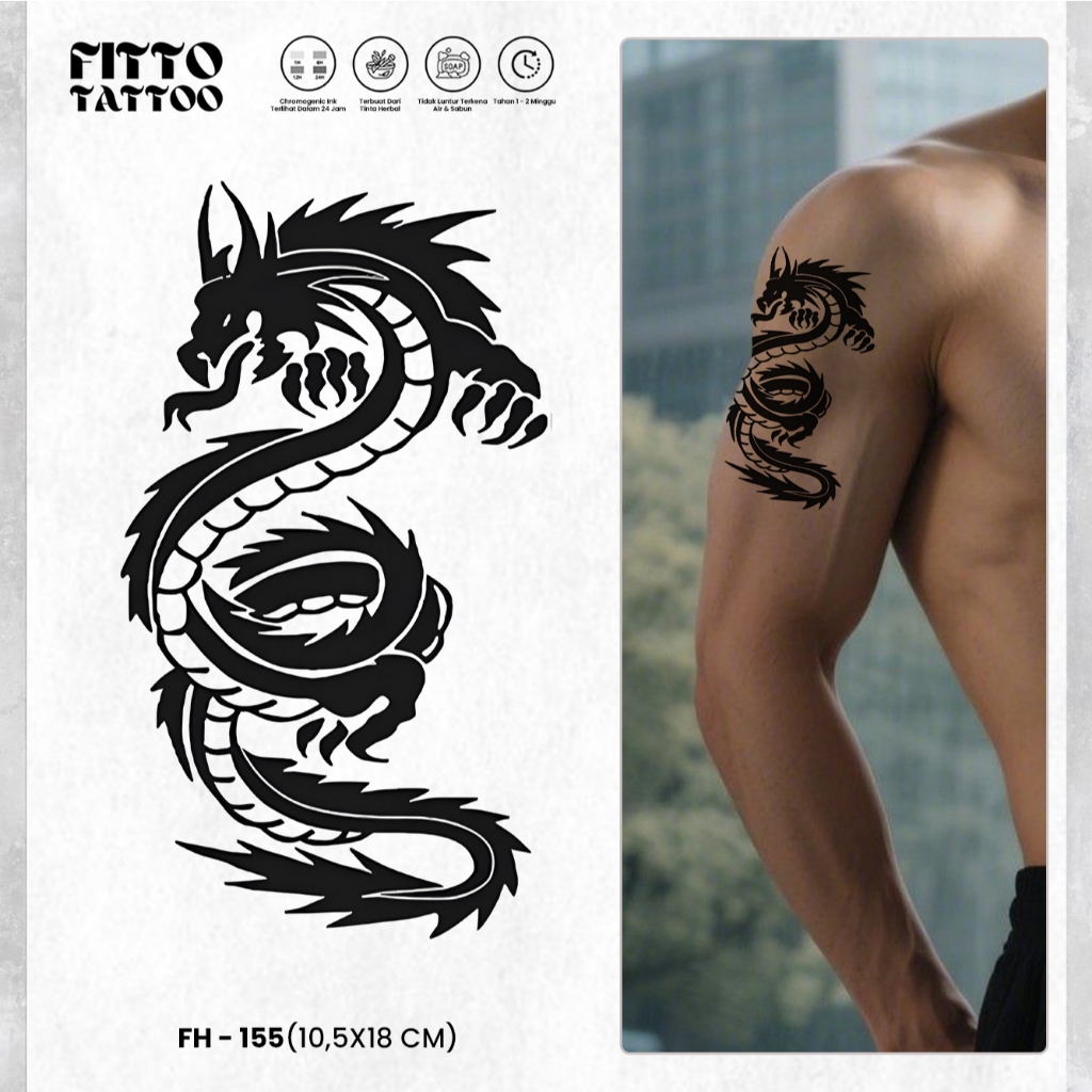 Tato Temporer Sementara Fruit Ink Stiker Tatto Naga Dragon Halal Tahan Lama Tinta Herbal