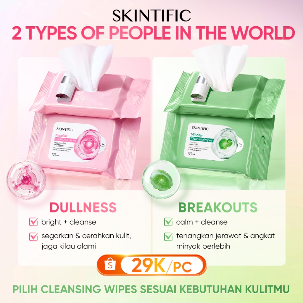 [NEW]SKINTIFIC - Micellar Cleansing  Wipes| Cleansing Tissue Makeup Remover Wipes Niacinamide Bright