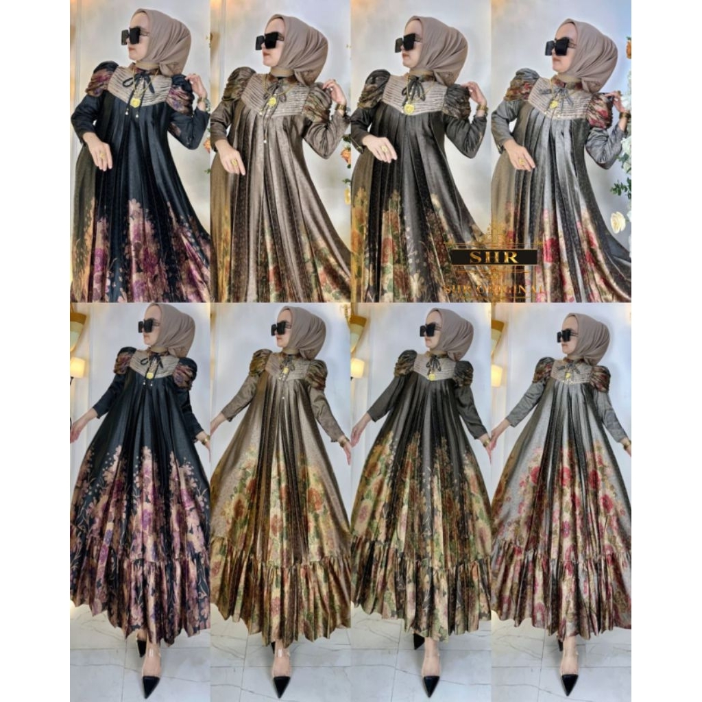 BY SHR ORI NEW READY MIDI DRESS SATIN FLOWERS LIPIT BY SHR ORI