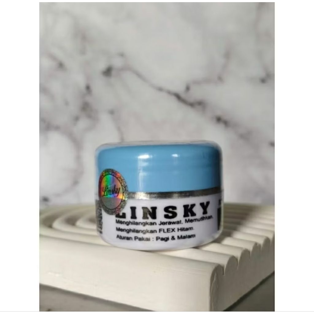 Cream Linsky Tutup Biru / Bedak Linsky Untuk Kulit Jerawat Atau Kulit Yang Susah Putih