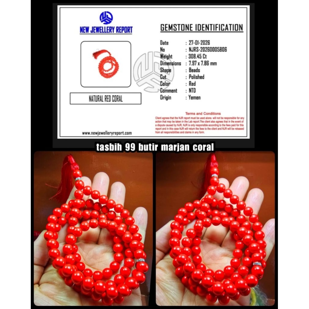asli batu tasbih Marjan merah super isi 99 butir ya