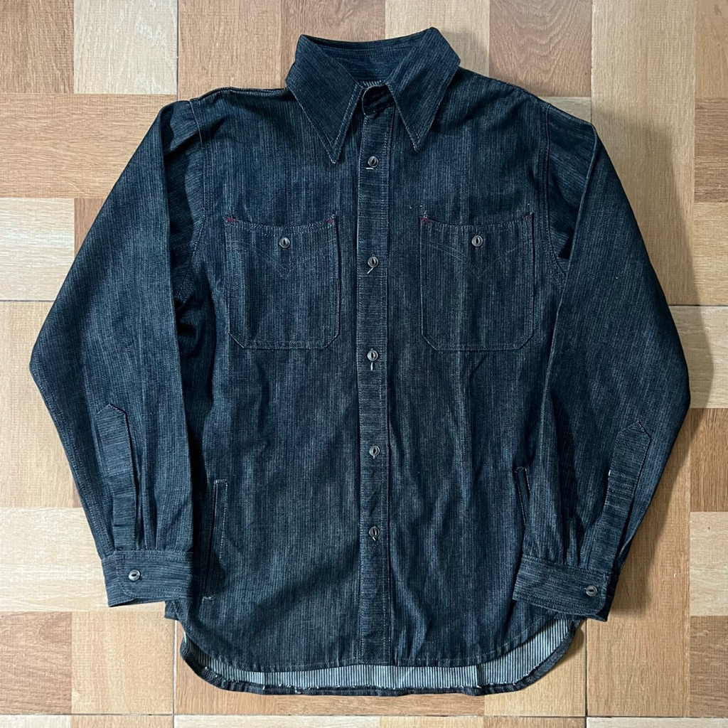 The Worker Shield Kemeja Indigo 13oz Indigo Dobby Stripe Heavy CPO Overshirt Size M