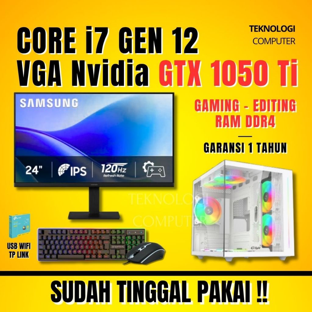 Core i7 | Gen 12 | VGA GTX 1050 Ti | Full Set | PC Rakitan | Komputer CPU | PC Gaming Editing