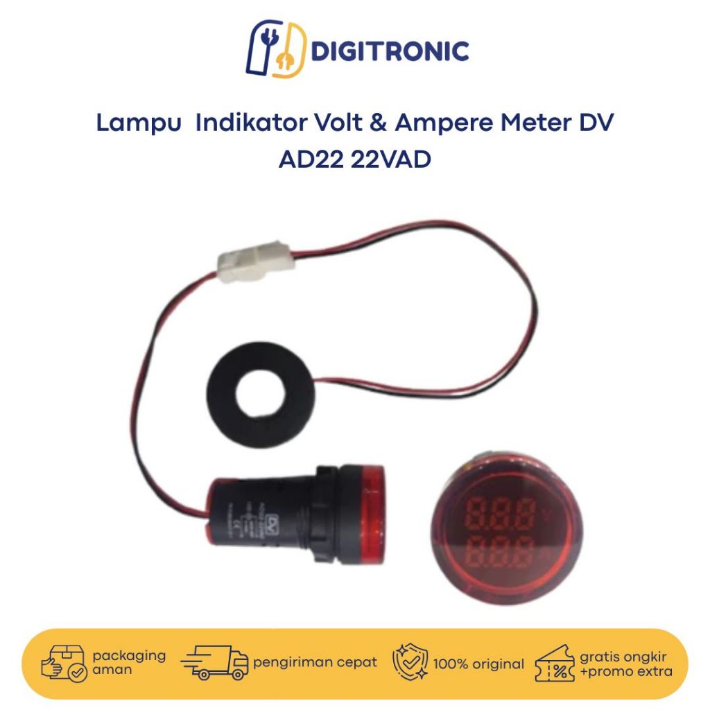AD22 22VAD Pilot Lamp + Volt + Ampere Meter / Lampu Indikator Panel LED Digital DV