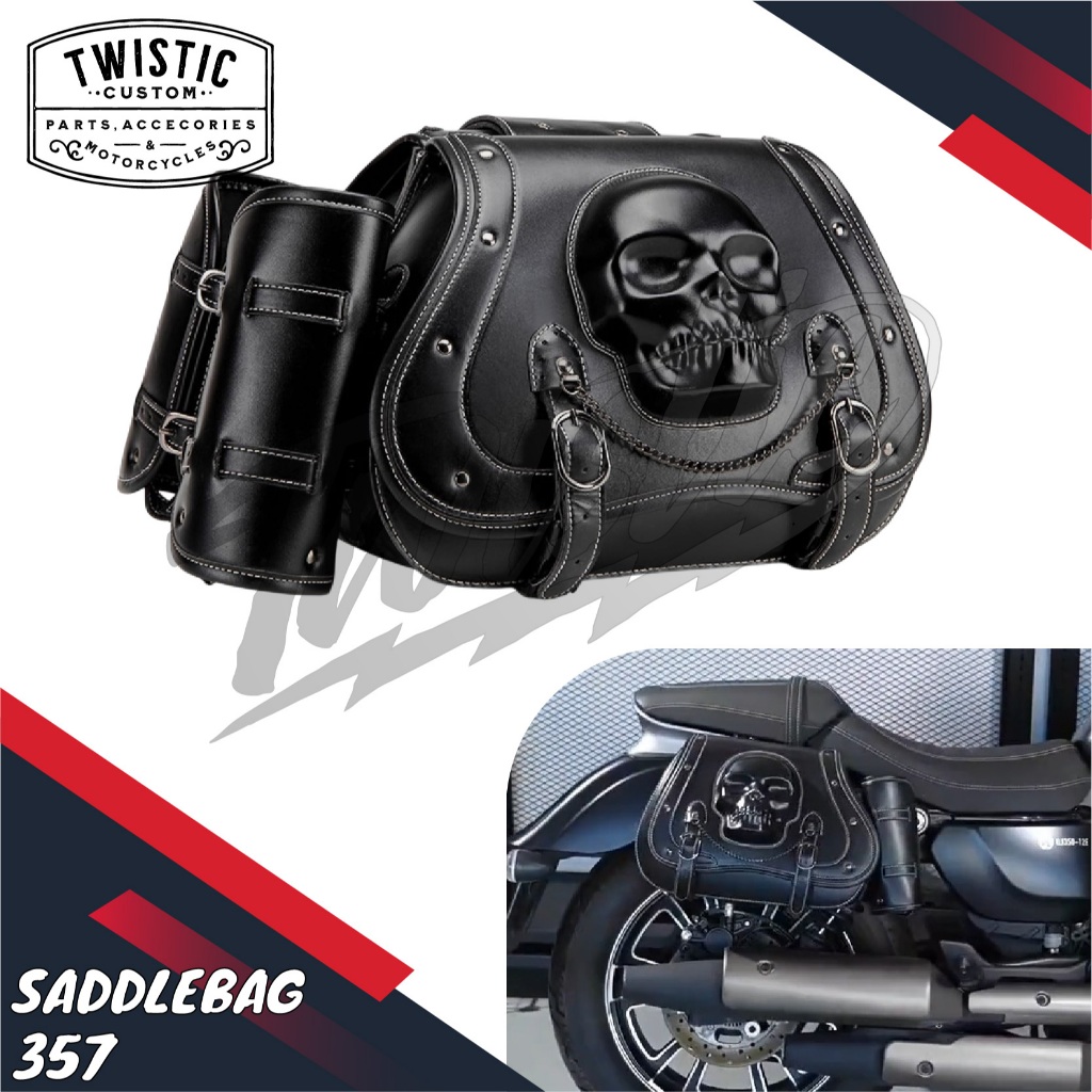 Side Bag Saddle Bag Saddlebag 357 Tas Kulit Samping Pannier Motor Harley Davidson Vulcan 650 Honda R