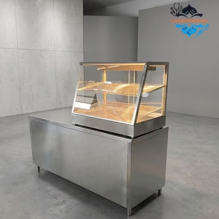 Display etalase warmer fried chicken / Food warmer stainless / Meja booth warmer / Etalase food warm