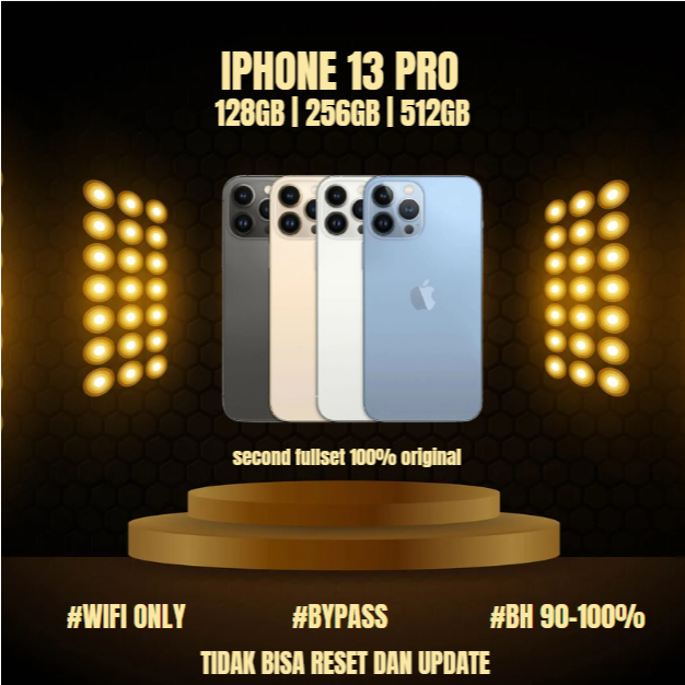 HP IPHONE 13 PRO WIFI ONLY 128GB/256GB/512GB Bekas Second Original Mulus Fullset Game/Live/Merekam V