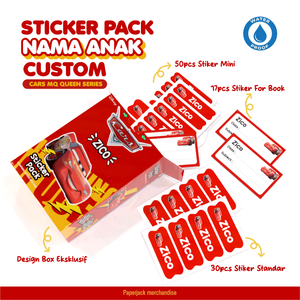 Stiker CARS MQ QUEEN Nama Custom Waterproof 1 Pack Tema MQ QUEEN CARS
