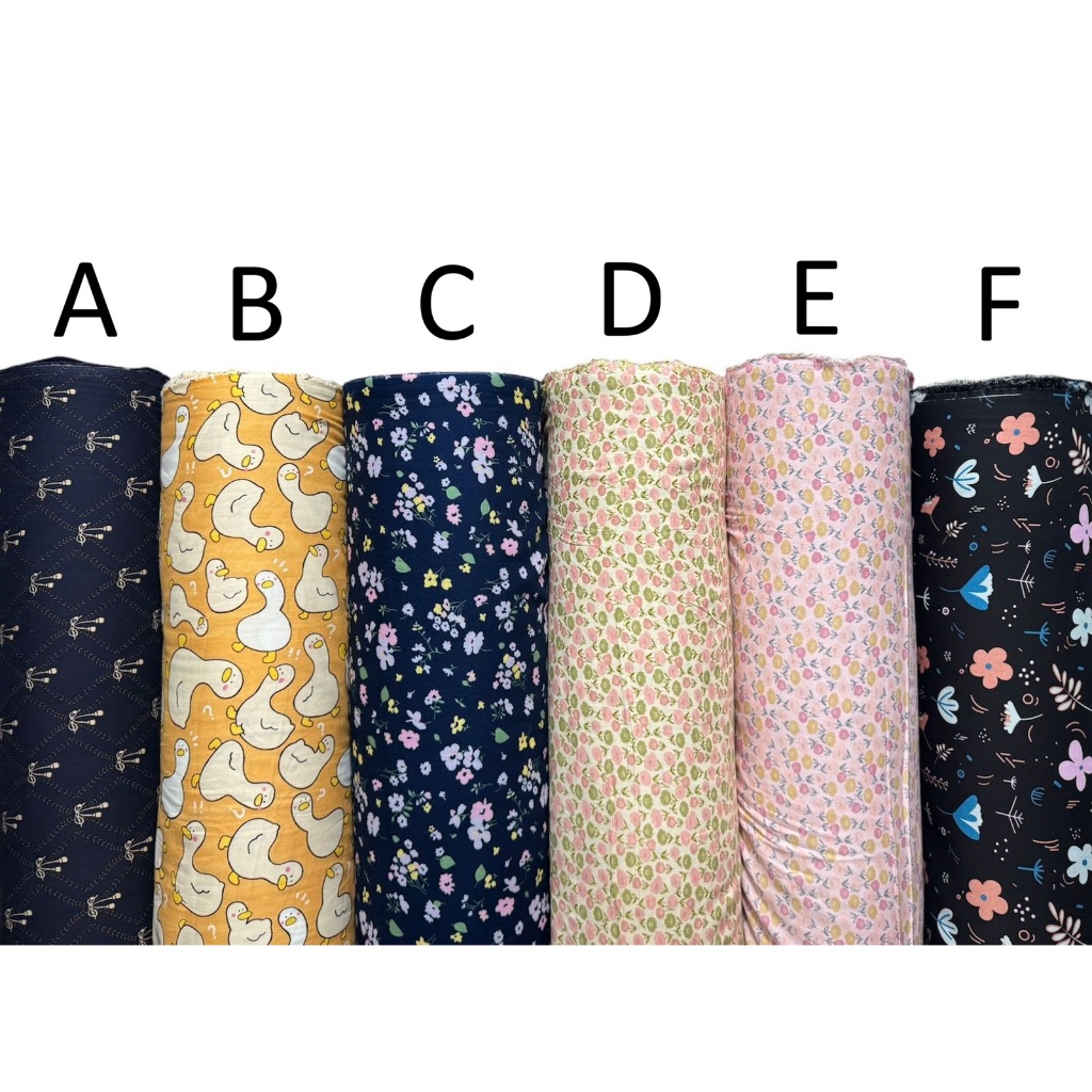 Bahan kain katun rayon viscose premium motif pita navy motif bebek kuning terbaru best seller