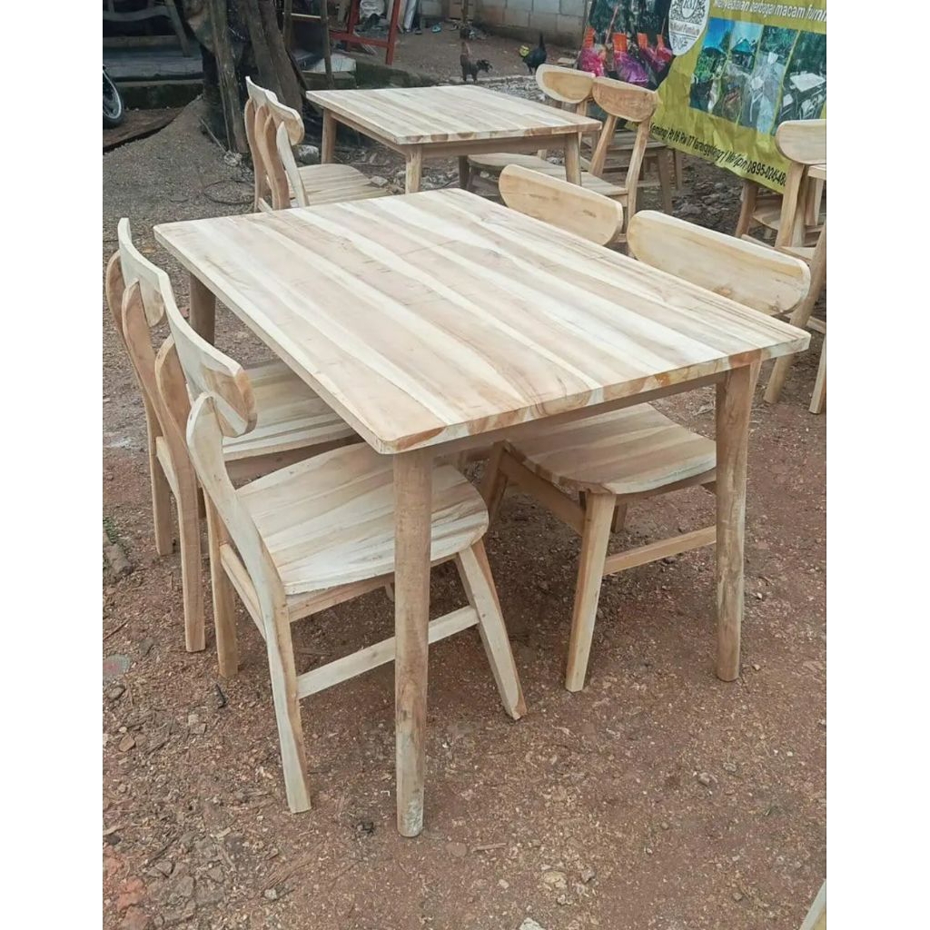 Set Meja Makan Kayu Jati  Mentahan