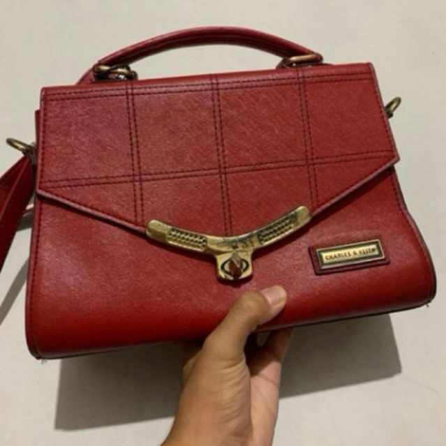 Tas Sling Bag Wanita Leather Red Charles & Keith Y2K Authentic Original Second Selempang