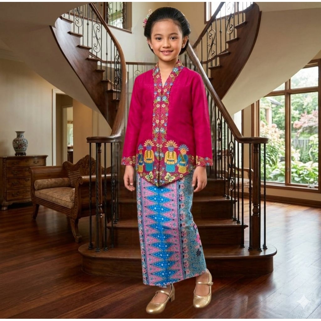 Satu Set kebaya encim motif ondel anak anak // kebaya encim anak // kebaya adat jakarta //kebaya enc
