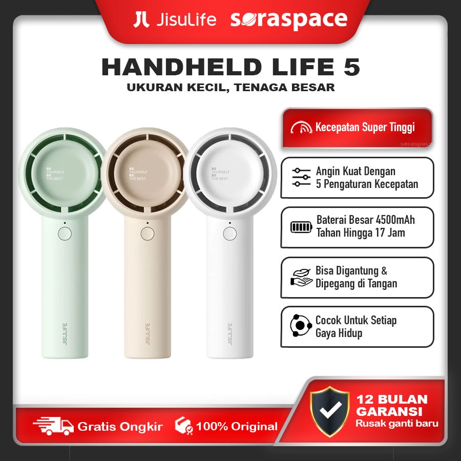 JISULIFE Kipas Angin Mini Portable Yang di cas Handheld fan Turbo Jet Brushless Kipas Tangan Super D