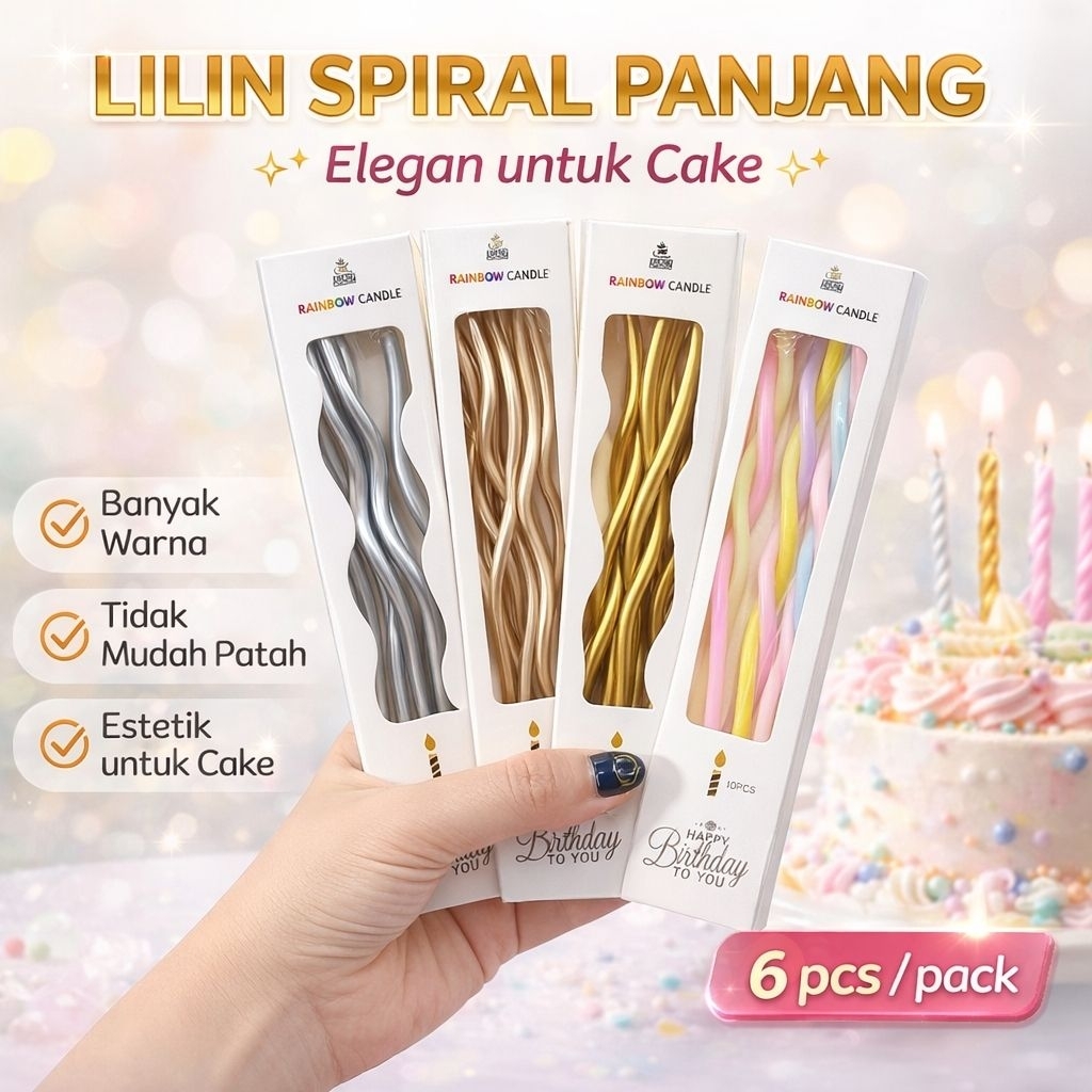 Lilin Ulang Tahun PANJANG SPIRAL / Lilin Spiral Panjang Dekorasi Kue Tart Cake Lilin Keriting Korea