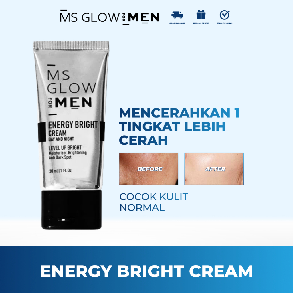 Cream Wajah Pria MS Glow For Men Energy Bright Cream Krim Mencerahkan Kulit Kusam Melembapkan Wajah 