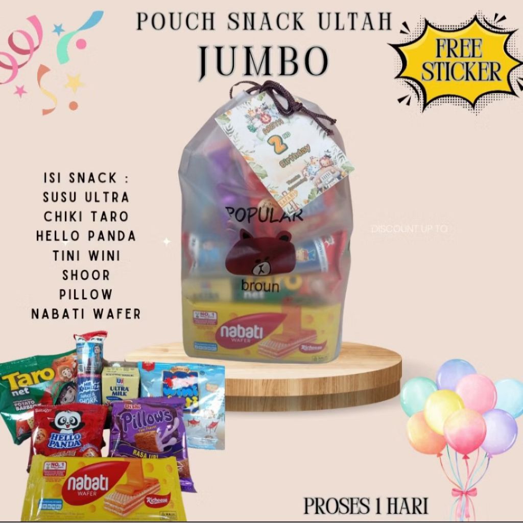 POUCH SNACK ULTAH ANAK FREE HANG TAG BINGKISAN ULTAH ANAK