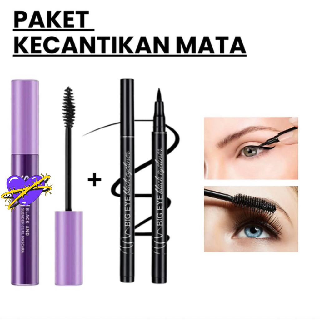 Maskara dan Eyliner 2in1 mascara eyeliner 36hours maskara purple Waterproof eyeliner 48 jam
