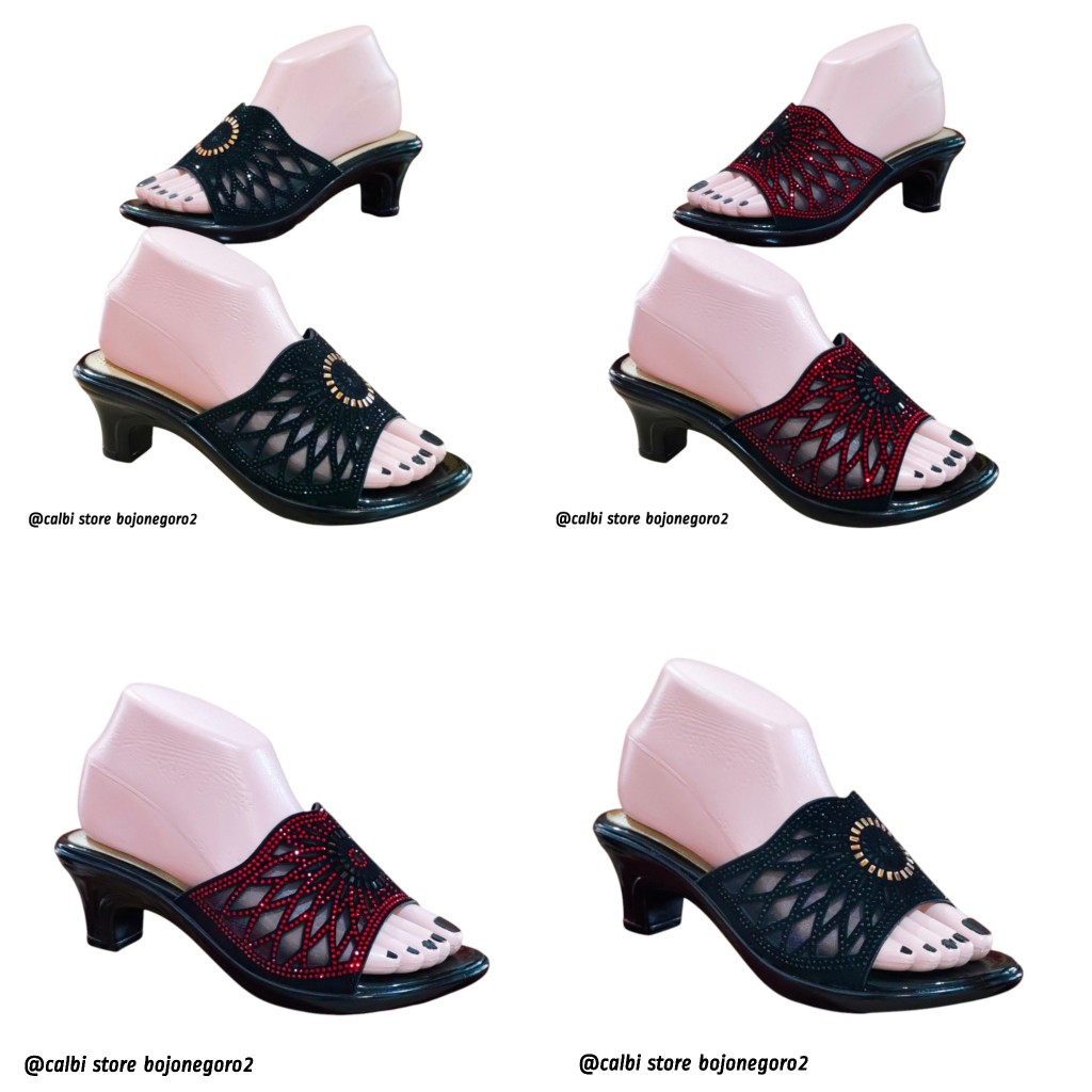 (( STOK READY )) SANDAL CALBI PESTA HEELS 5CM PERMATA CANTIK