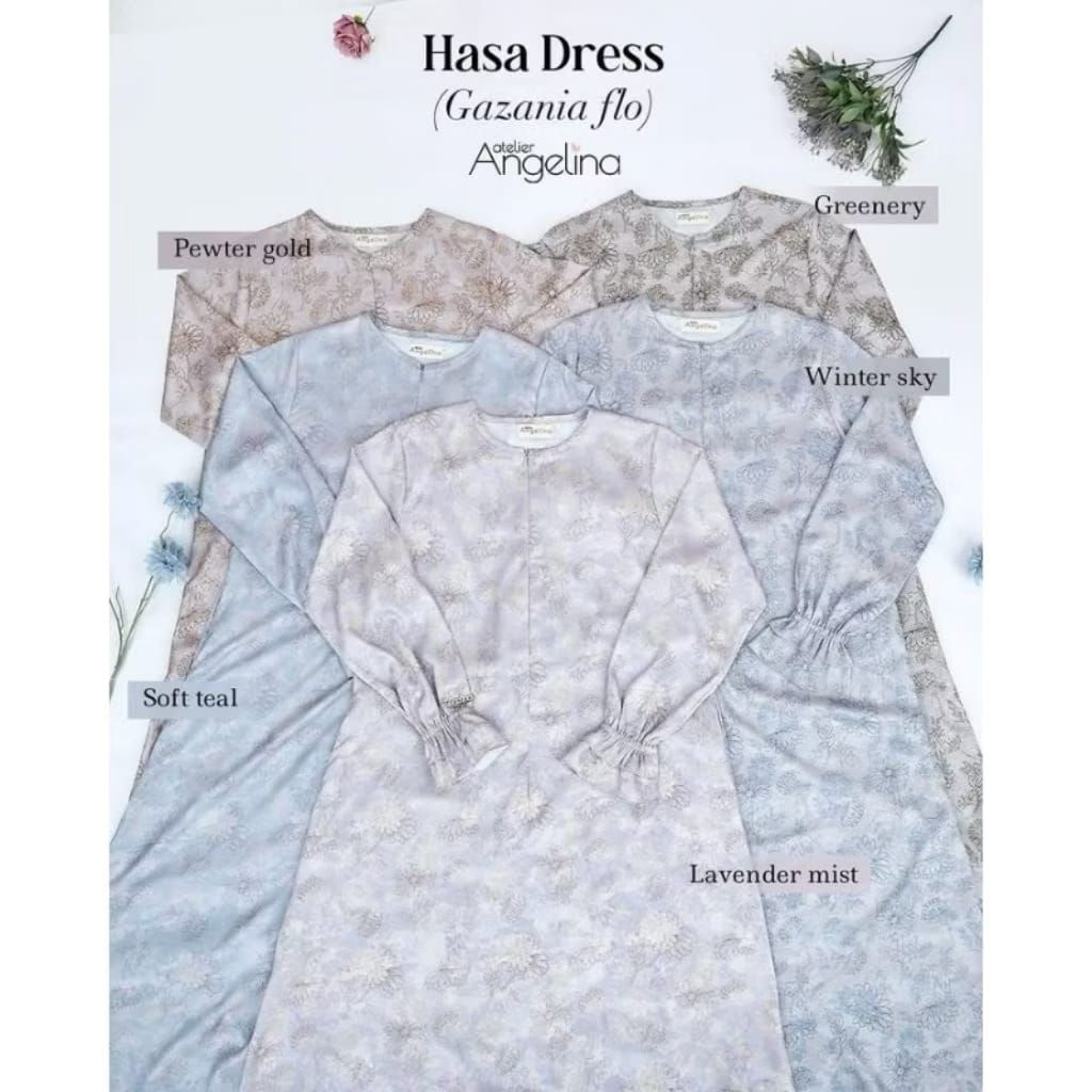 [SIAP KIRIM] HASA DRESS GREENERY LAVENDER MIST PEWTER BLUE PEWTER GOLD SILVERY GREEN SOFT TEAL WINTE