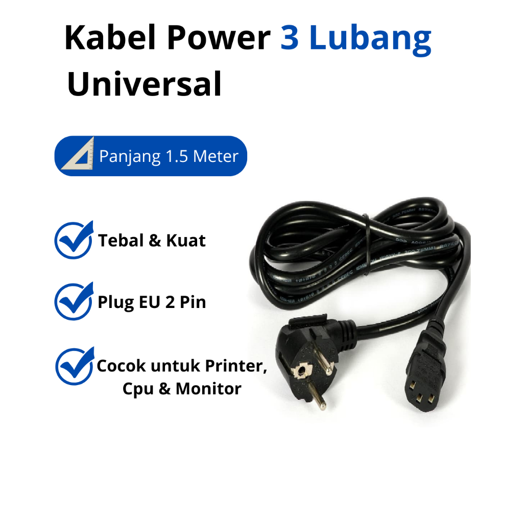 Kabel Power Printer 3 Lubang Female Universal Kabel CPU Monitor Printer 1.5 Meter