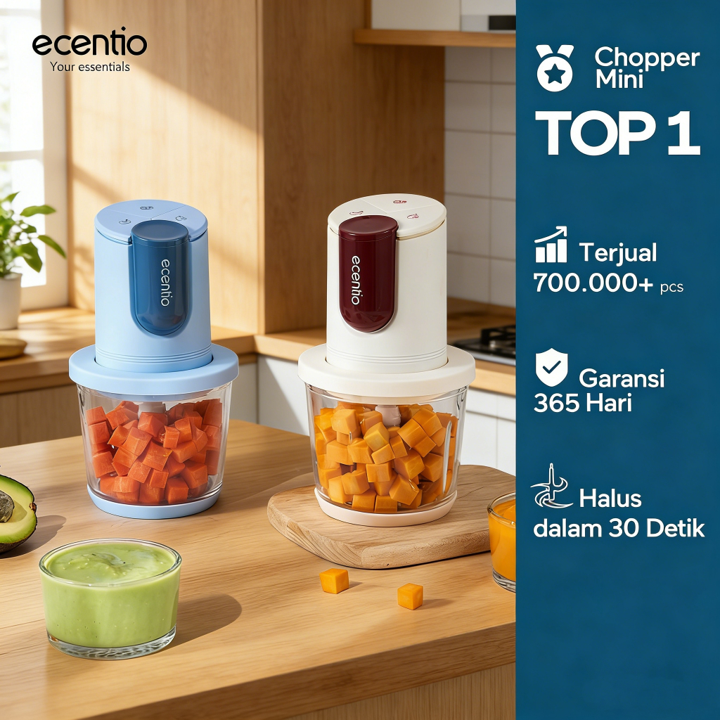 [Live Exclusive]ecentio chopper mpasi bayi blender mpasi bayi kecil, Pemotong Sayuran Multifungsi ch