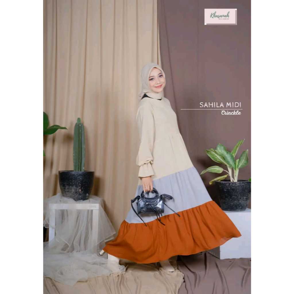 Midi sahila crinkle | Midi busui | midi dress premium dan kekinian